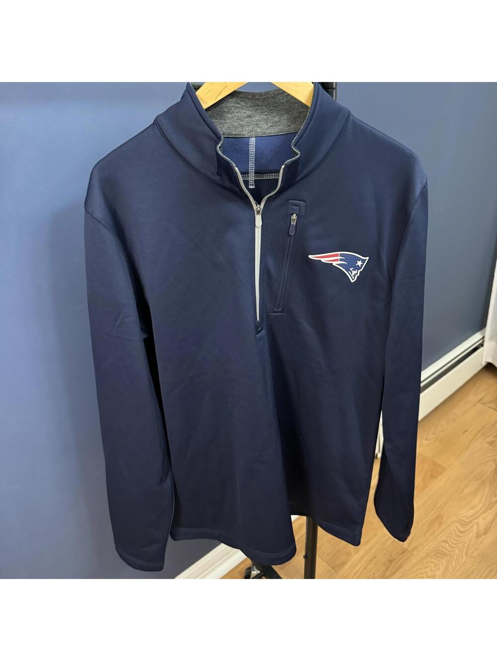 NFL New England Patriots Quarter Zip, Majestic Cool Base Navy Blue Mens Medium
